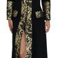 Dolce & Gabbana Black Gold Jacquard Long Trench Coat Jacket