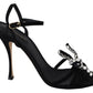 Dolce & Gabbana Black Suede Crystals Heels Sandals Shoes