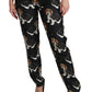 Dolce & Gabbana Black Puppy Dog Mid Waist Skinny Silk Pants