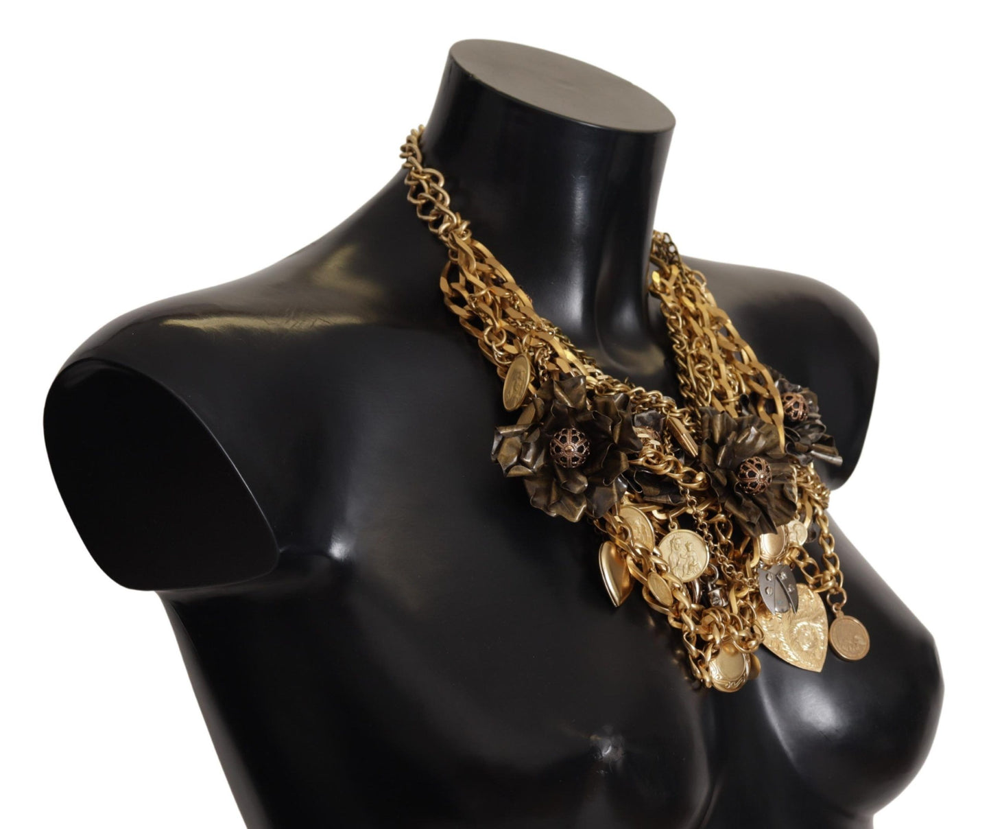 Dolce & Gabbana Gold Brass Sicily Charm Heart Statement Necklace