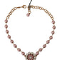 Dolce & Gabbana Gold Brass Crystal Pink Faux Pearl Pendants Necklace