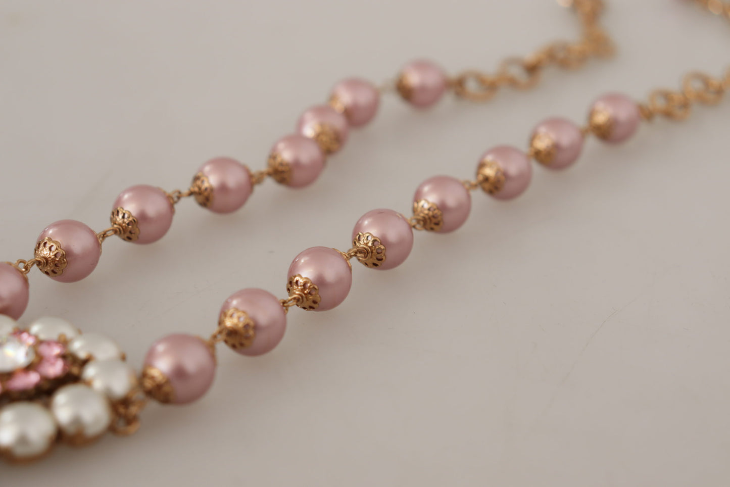 Dolce & Gabbana Gold Brass Crystal Pink Faux Pearl Pendants Necklace