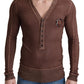 Dolce & Gabbana Brown Logo Button Cardigan V-neck Sweater