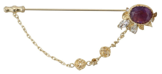 Dolce & Gabbana Gold Tone 925 Sterling Silver Crystal Chain Pin Brooch