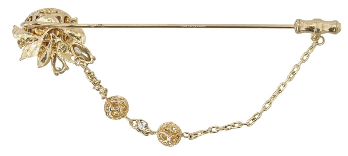 Dolce & Gabbana Gold Tone 925 Sterling Silver Crystal Chain Pin Brooch