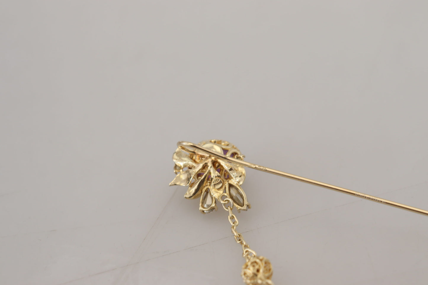 Dolce & Gabbana Gold Tone 925 Sterling Silver Crystal Chain Pin Brooch