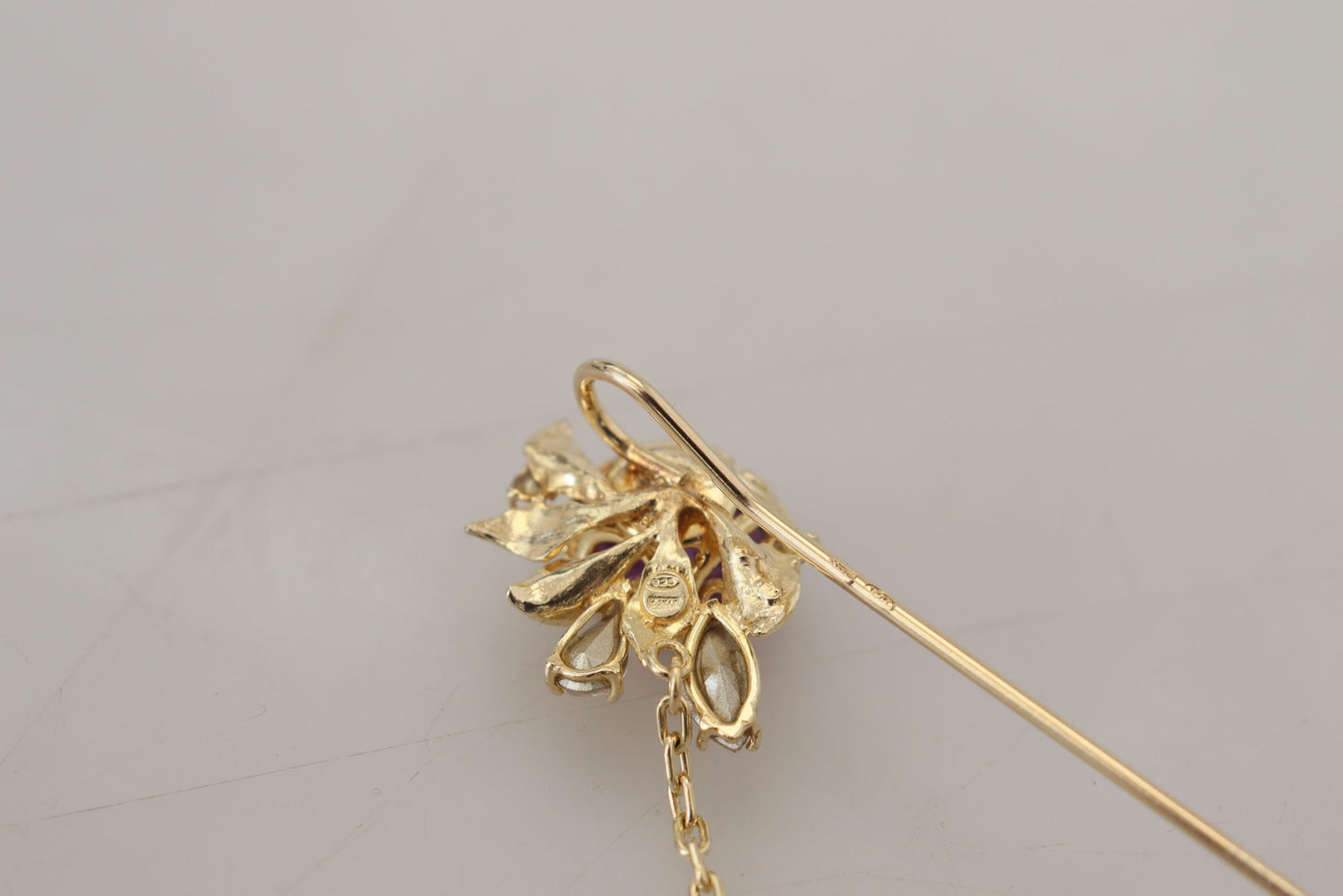 Dolce & Gabbana Gold Tone 925 Sterling Silver Crystal Chain Pin Brooch