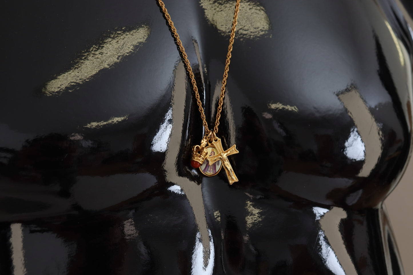 Dolce & Gabbana Gold Brass Chain Religious Cross Pendant Charm Necklace