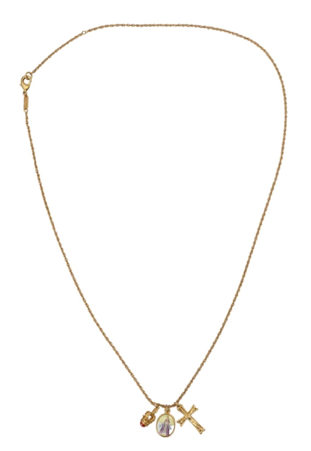 Dolce & Gabbana Gold Brass Chain Religious Cross Pendant Charm Necklace