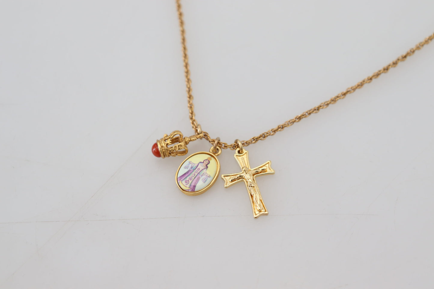 Dolce & Gabbana Gold Brass Chain Religious Cross Pendant Charm Necklace