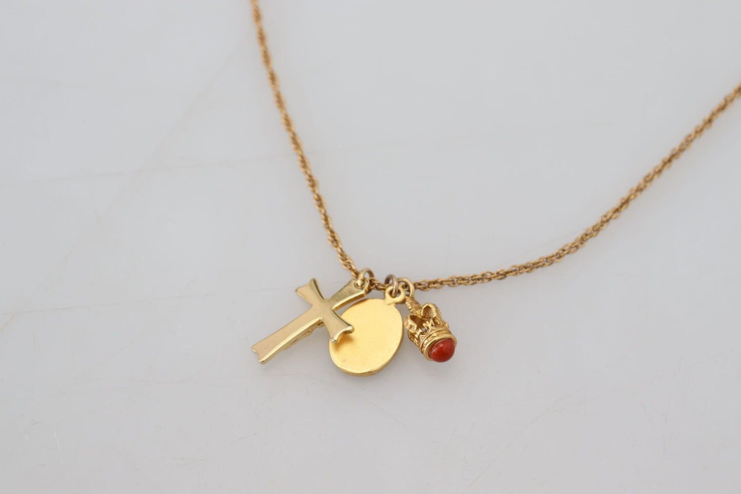Dolce & Gabbana Gold Brass Chain Religious Cross Pendant Charm Necklace