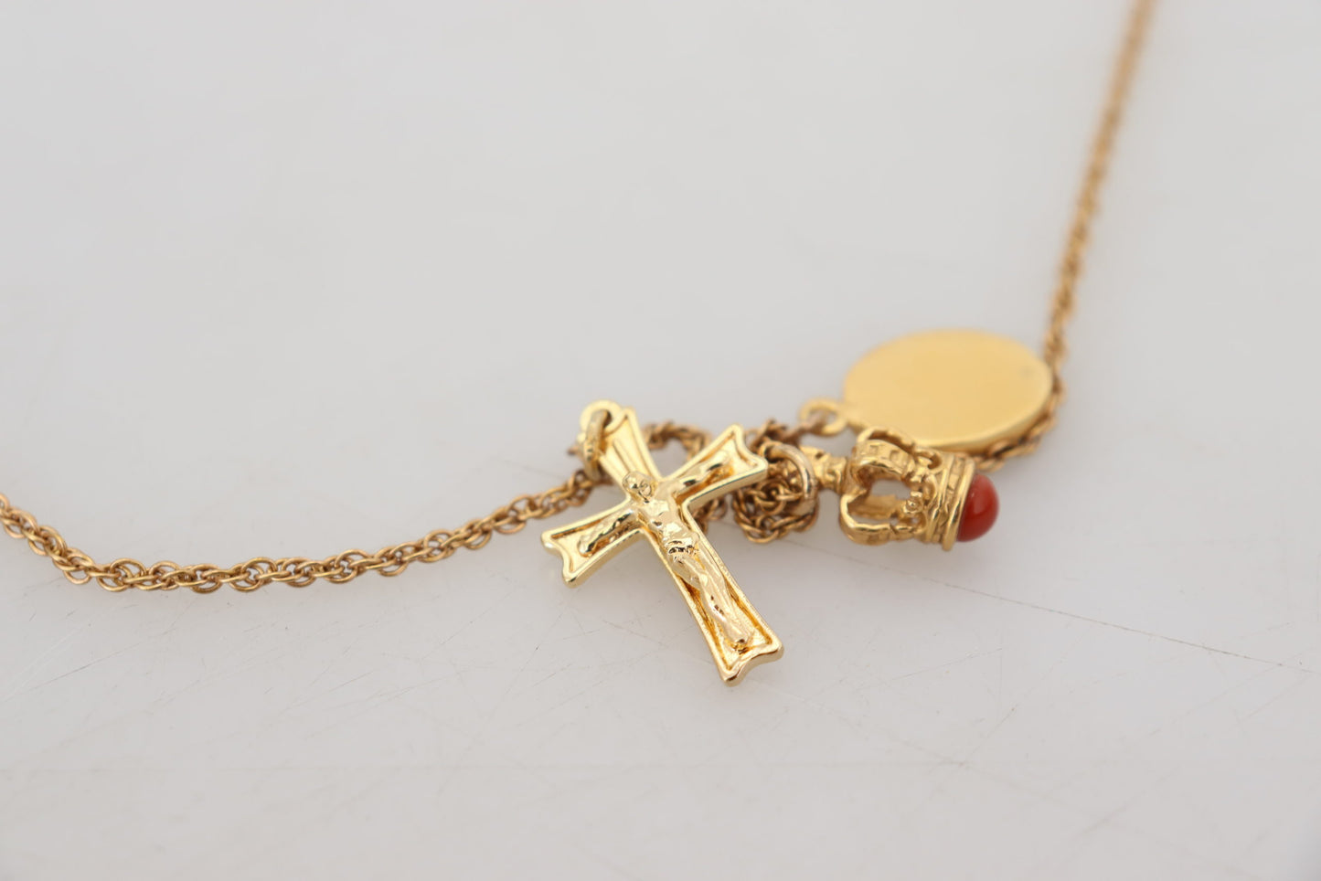 Dolce & Gabbana Gold Brass Chain Religious Cross Pendant Charm Necklace