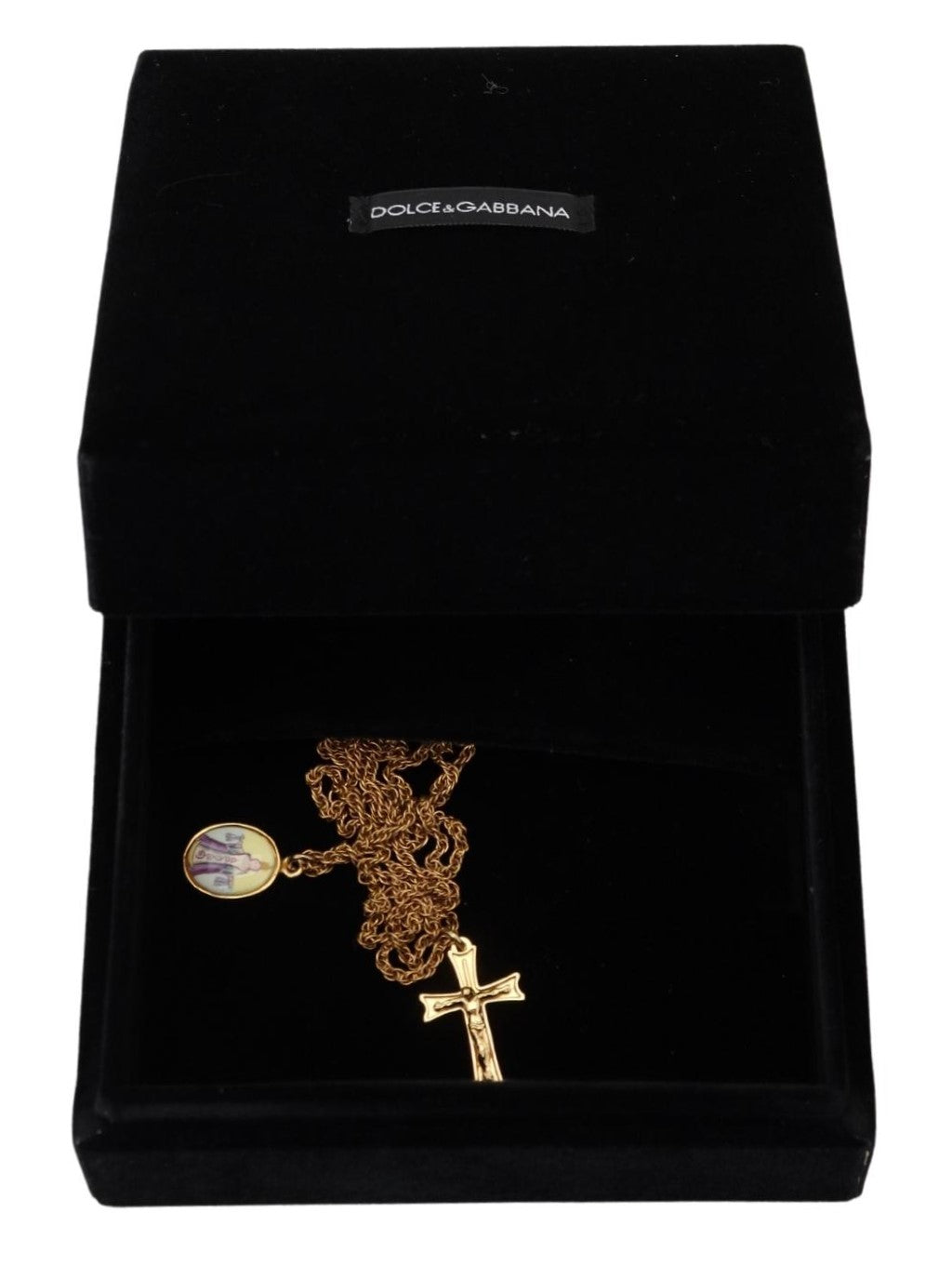 Dolce & Gabbana Gold Brass Chain Religious Cross Pendant Charm Necklace