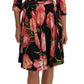 Dolce & Gabbana Black Pink Tulip Print Stretch Shift Dress