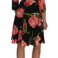 Dolce & Gabbana Black Pink Tulip Print Stretch Shift Dress