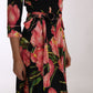 Dolce & Gabbana Black Pink Tulip Print Stretch Shift Dress