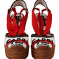 Dolce & Gabbana Multicolor Wedges Lace Up Strap Logo Print Sandals