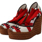 Dolce & Gabbana Multicolor Wedges Lace Up Strap Logo Print Sandals