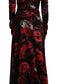 Dolce & Gabbana Black Floral Roses A-Line Sheath Gown Dress