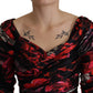 Dolce & Gabbana Black Floral Roses A-Line Sheath Gown Dress
