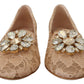 Dolce & Gabbana Beige Taormina Lace Crystals Ballet Flats Shoes