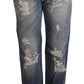 Acht Blue Tattered Mid Waist Straight Denim Trouser