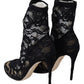 Dolce & Gabbana Black Lace Taormina High Heel Boots Shoes