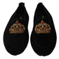 Dolce & Gabbana Black Leather Crystal Gold Crown Loafers Shoes
