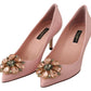 Dolce & Gabbana Pink Leather Crystal Heels Pumps Heels Shoes