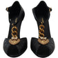 Dolce & Gabbana Black Leather Gold Devotion Heart Sandals Shoes