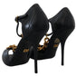 Dolce & Gabbana Black Leather Gold Devotion Heart Sandals Shoes