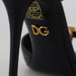 Dolce & Gabbana Black Leather Gold Devotion Heart Sandals Shoes