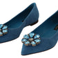 Dolce & Gabbana Blue Suede Crystals Loafers Flats Shoes
