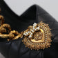 Dolce & Gabbana Black Leather Gold Devotion Heart Sandals Shoes