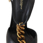 Dolce & Gabbana Black Leather Gold Devotion Heart Sandals Shoes