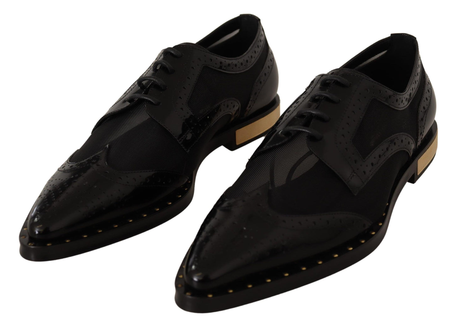Dolce &amp; Gabbana 블랙 가죽 브로치 시어 윙팁 슈즈