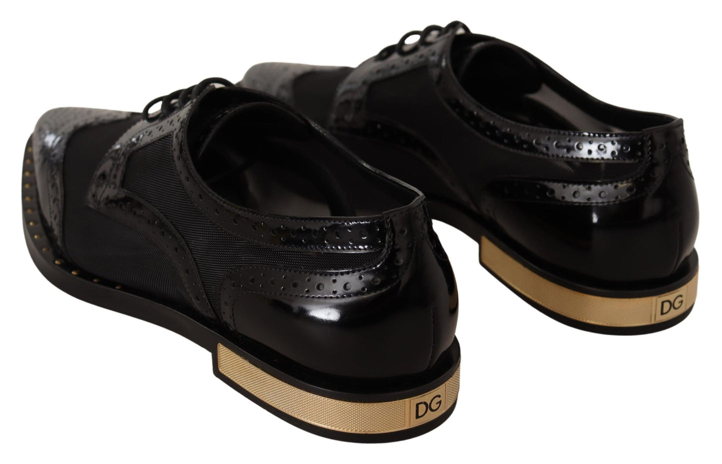 Dolce &amp; Gabbana 블랙 가죽 브로치 시어 윙팁 슈즈