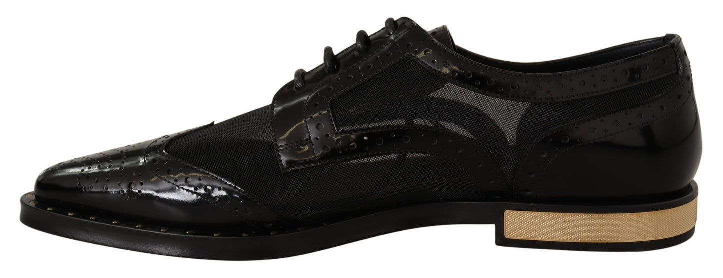 Dolce &amp; Gabbana 블랙 가죽 브로치 시어 윙팁 슈즈