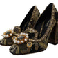 Dolce & Gabbana Gold Crystal Square Toe Brocade Pumps Shoes