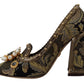 Dolce & Gabbana Gold Crystal Square Toe Brocade Pumps Shoes