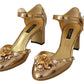 Dolce & Gabbana Gold Leather Studded Crystal Ankle Strap Shoes