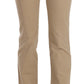 Just Cavalli Beige Cotton Mid Waist Straight Trousers Pants