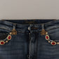 Dolce & Gabbana Blue Denim Crystal Embellished Pants Jeans