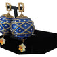 Dolce & Gabbana Gold Brass Blue Dangle Ball Crystal Clip On Earrings