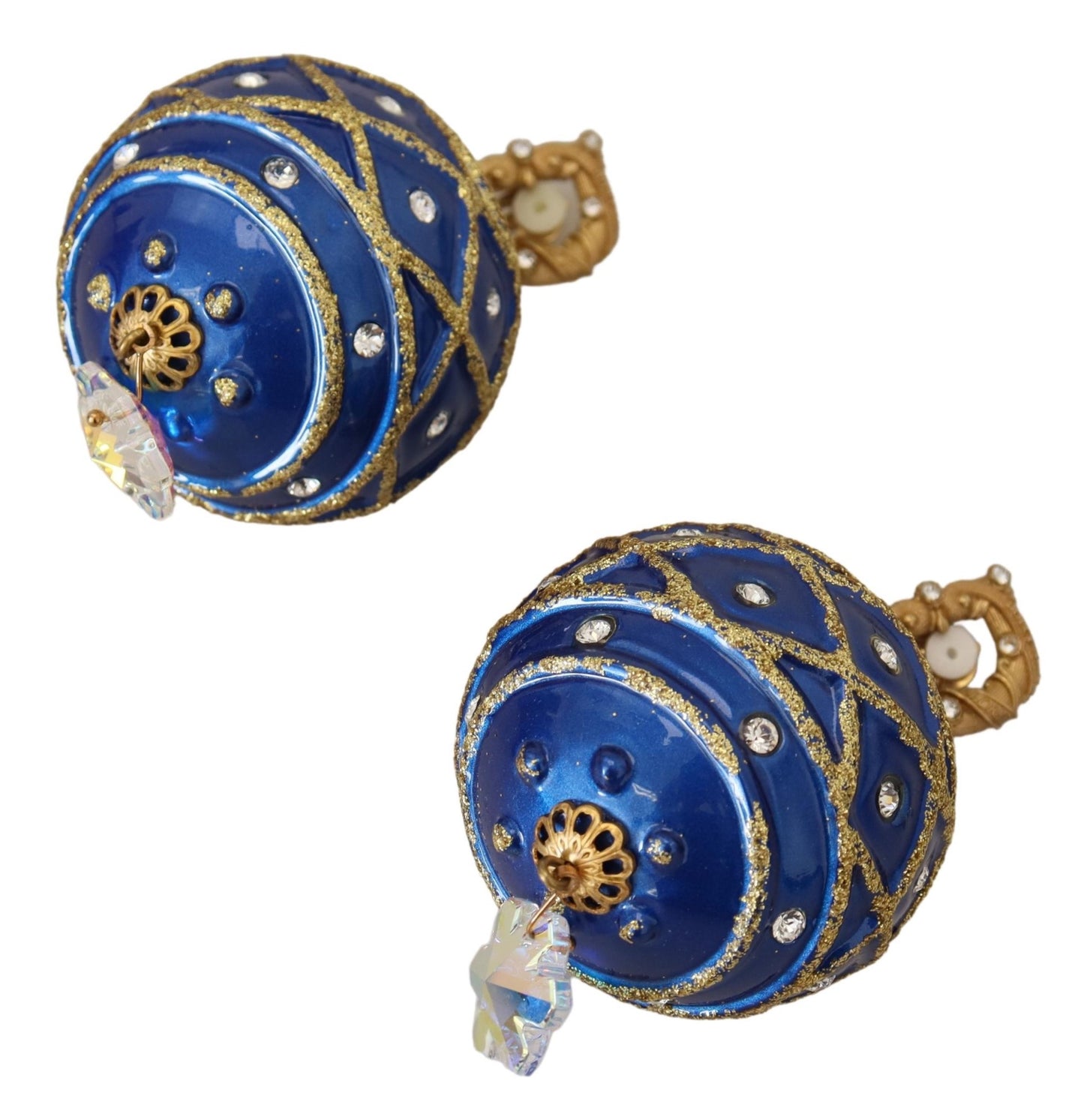 Dolce & Gabbana Gold Brass Blue Dangle Ball Crystal Clip On Earrings