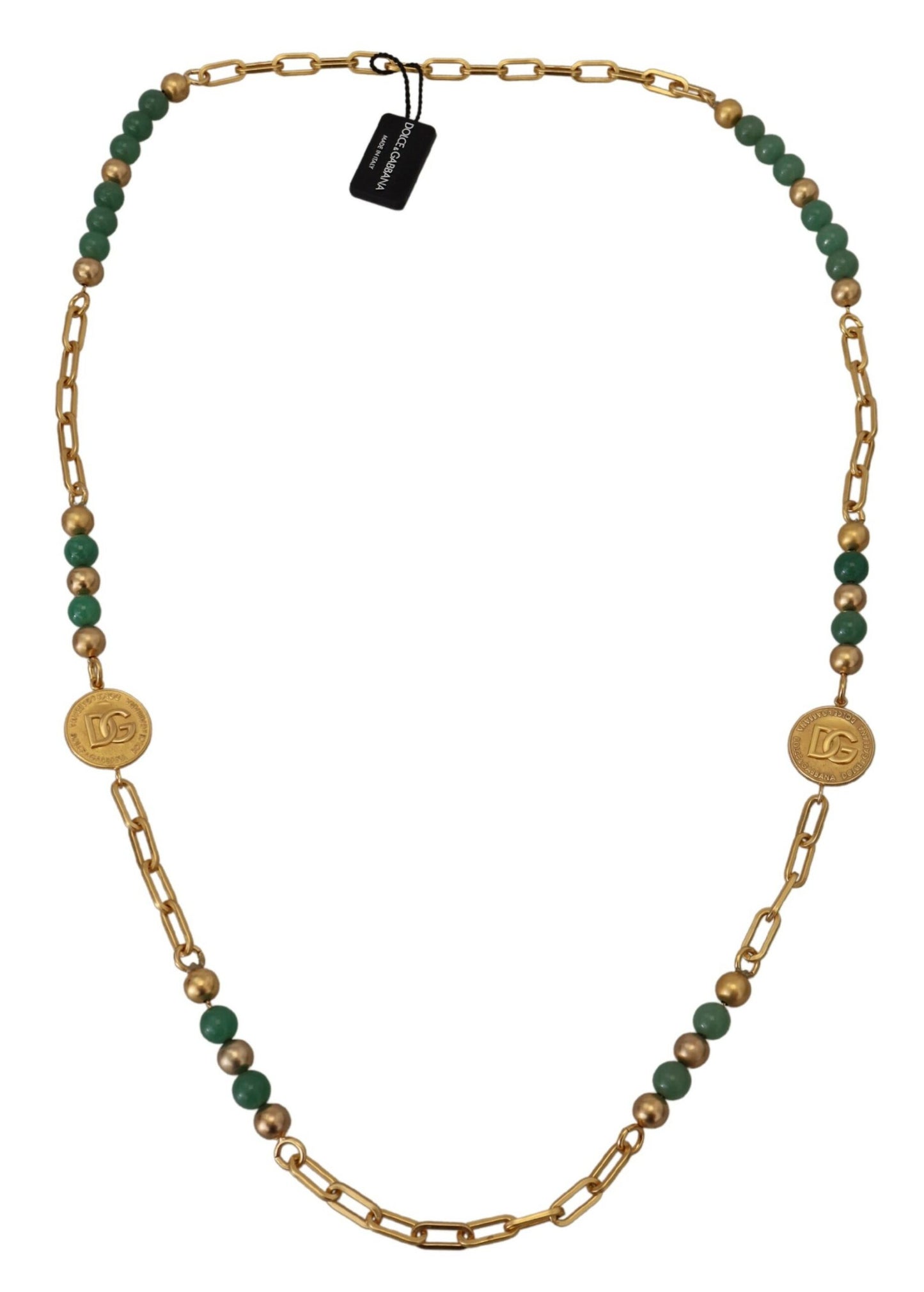 Dolce & Gabbana Gold Brass Natural Gem Beaded Logo Chain Necklace