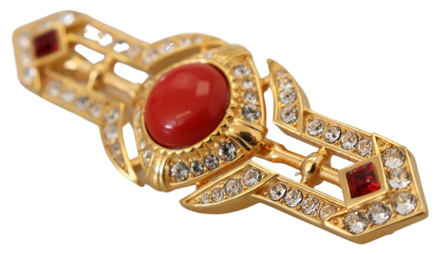 Dolce & Gabbana Gold Tone Brass Crystal Embellished Pin Brooch