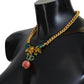 Dolce & Gabbana Gold Brass Crystal Logo Fruit Floral Statement Necklace