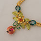 Dolce & Gabbana Gold Brass Crystal Logo Fruit Floral Statement Necklace