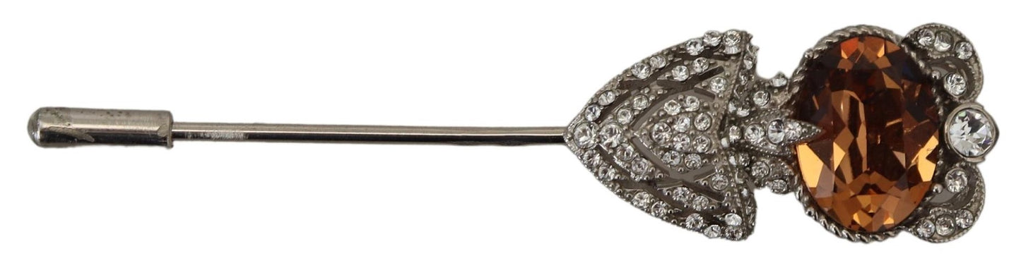 Dolce & Gabbana 925 Sterling Silver Large Crystals Pin Brooch